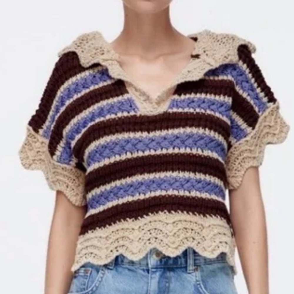 NWT Zara Bloggers Style Crochet Knit Hooded Sweater Top in size small